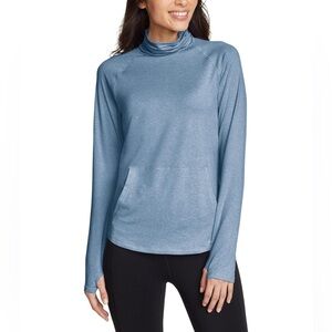Eddie Bauer Women's Active Funnel Neck Long Sleeve Top with Kangaroo Pocket Blue
